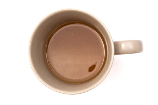 Cup of tea closeup on white background
