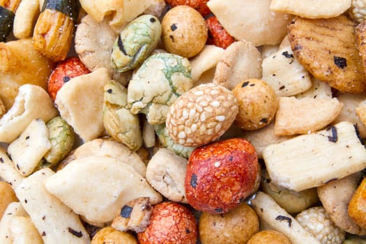 Colorful and delicious rice crackers background