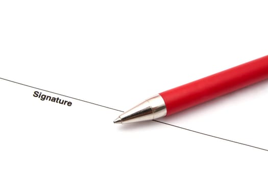A pen isolated on a blank signature paper