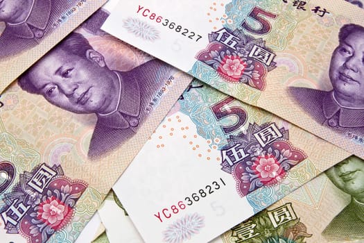 Background of different chinese money closeup