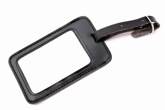 Black leather Luggage tag isolated on white background