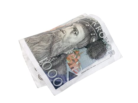 Swedish 1000 kronor closeup on white background.