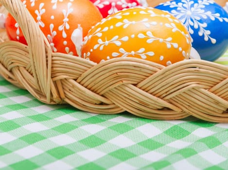Traditional Color Painted Easter Eggs in Basket