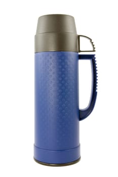 blue thermo flask on a white background