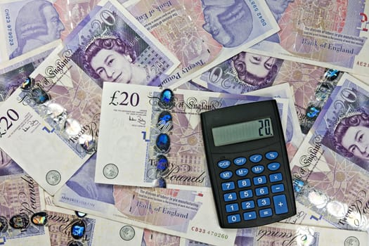 banking conceptual. calculator and England currency