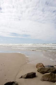 View of a beach on a cloudy day