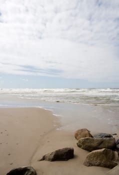 View of a beach on a cloudy day