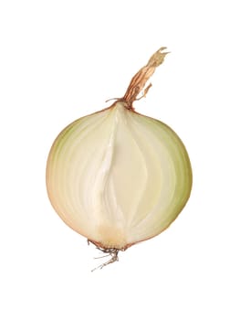 Onion cut in half isolated on white background