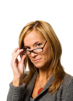 Woman with glasses isolated on white background