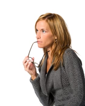 Woman with glasses isolated on white background