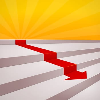 Decreasing diagram of red arrow and several steps