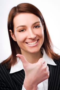 Young happy business women showing thumb up