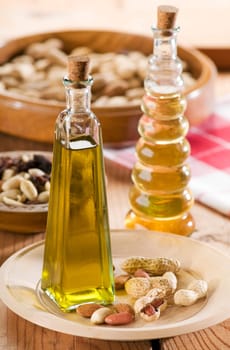 pea nut oil in a bottle close up shoot