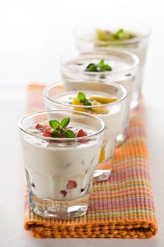 Fresh fruit milk shakes close up shoot