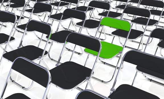 A green folding chair in the crowd
