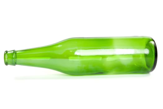 Empty green beer bottle  on the white background