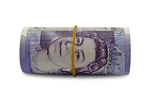 England money roll over a white background