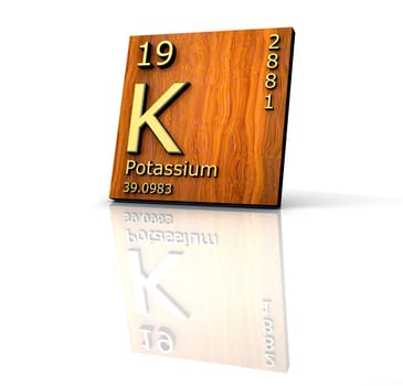 Potassium form Periodic Table of Elements - wood board