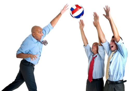 Businessmen playing volley isolated