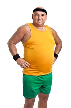 Large fitness man isolated in white