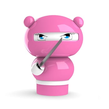 3D Japanese ninja girl with katana ready to attack