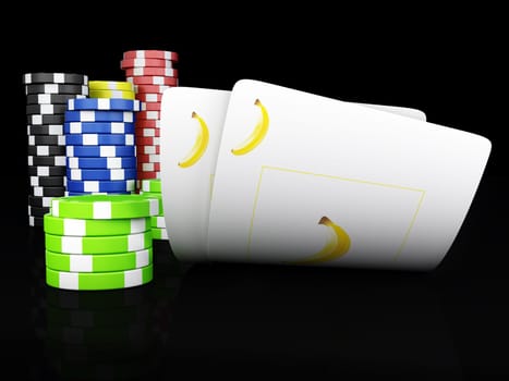 Fruits poker - Stack of chips and two aces
