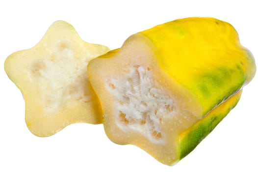 The babaco, tropical fruit on white background