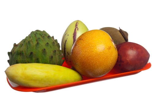 some tropical fruits on a white background