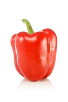 red sweet pepper with reflection on white background