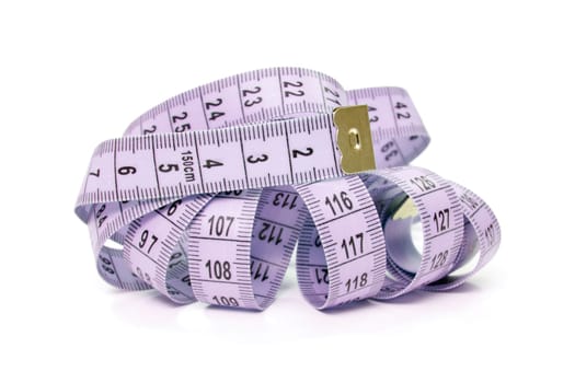 purple measure tape over a white background