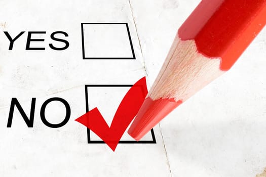 concept for voting. check-box "no"" with red tick"
