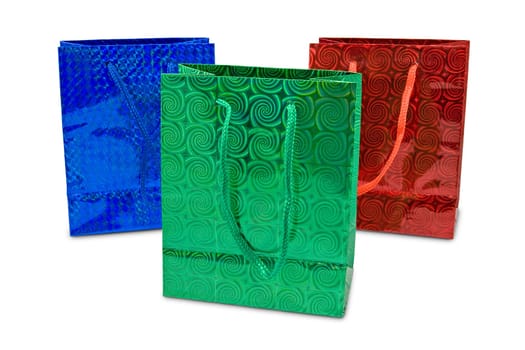 three colorful bags isolated on white background