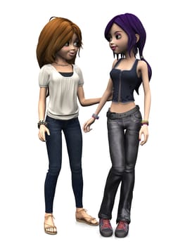 Two cool looking cartoon teenage girls. White background.