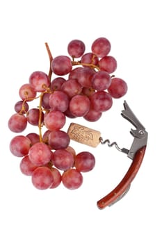 Corkscrew lies between grapes