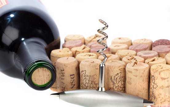 Corkscrew stands in front of wine cork