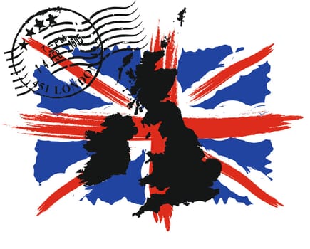 English flag with the postmark and map