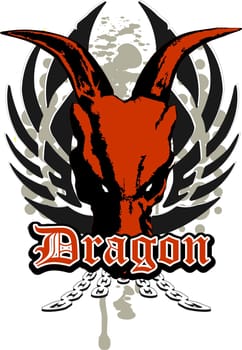 skull of a dragon with wings and chains