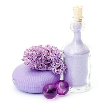 spa products and lilac flowers