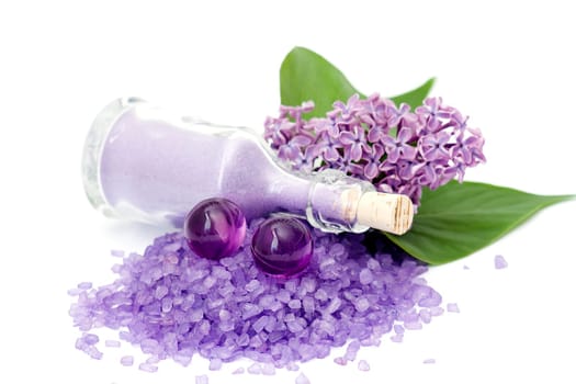 spa products and lilac flowers