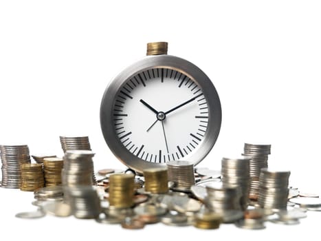 Clock and Money on white Background