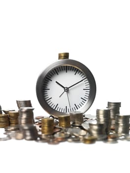 Clock and Money on white Background
