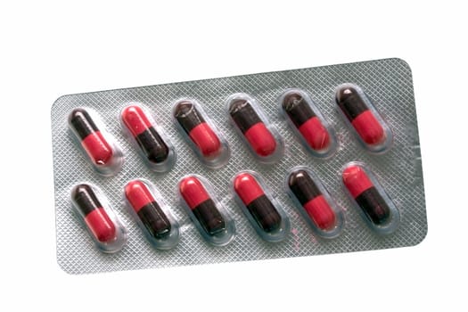 Package of pills isolated on white