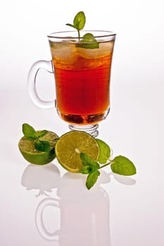 iced tea and lime with a mirrored