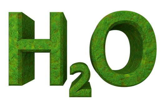 H2O - water chemical symbol - in grass 3d made