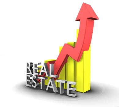 Statistics graphic with real estate word - 3d made