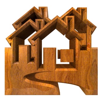 House Icon in wood - 3d made -