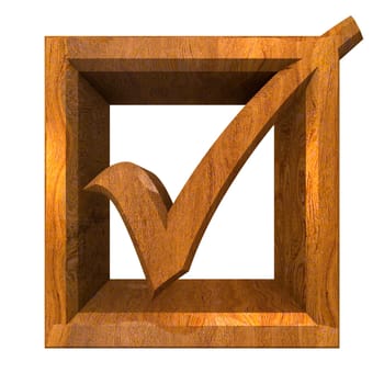 ok tick in wood isolated - 3D made
