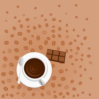 Espresso cup with Chocolate and coffee beans texture