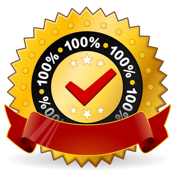 Vector illustration of guaranteed satisfaction and quality warranty in gold and red colors