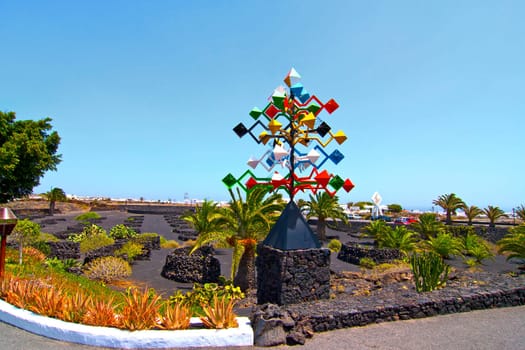 Entrance of the César Manrique Foundation with sculpure, Lanzarote, Spain